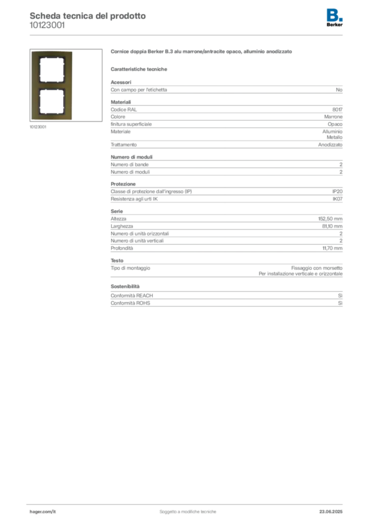 Immagine Berker Scheda tecnica del prodotto 10123001 | Hager Italia