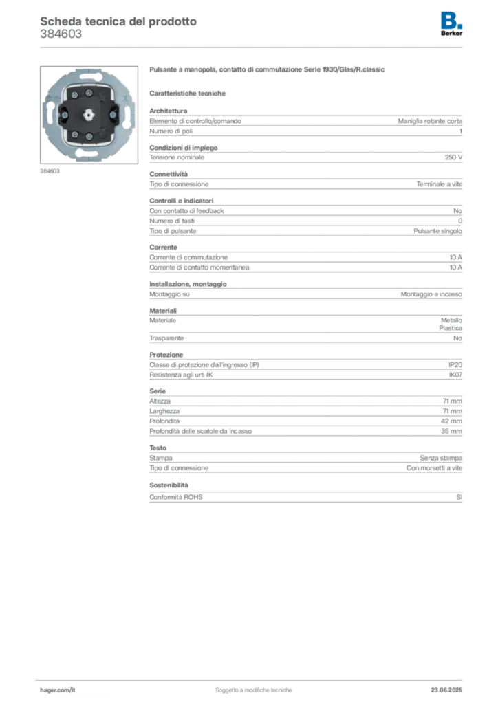 Immagine Berker Scheda tecnica del prodotto 384603 | Hager Italia