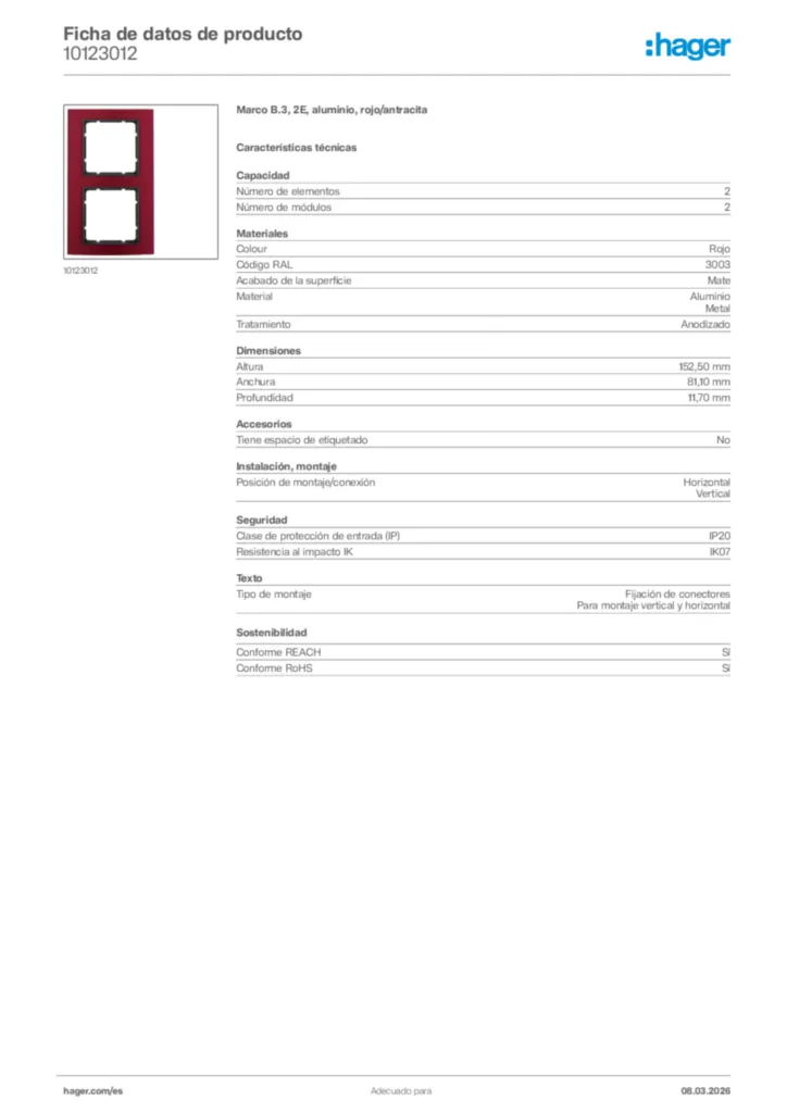 Imagen Hager Ficha de datos de producto 10123012 | Hager España