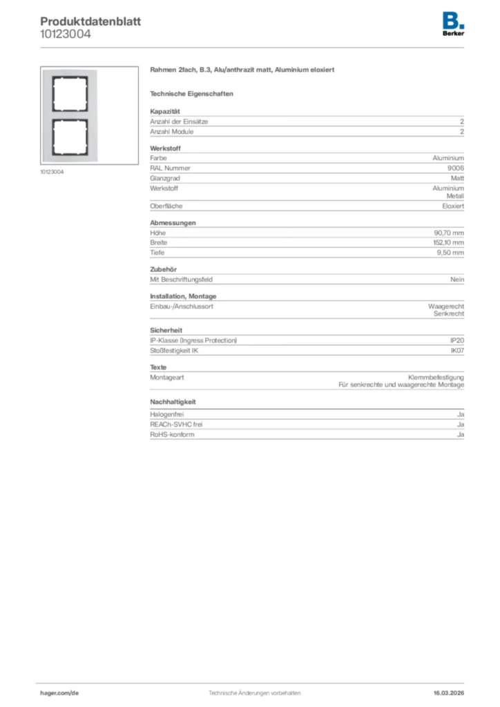 Bild Berker Produktdatenblatt 10123004 | Hager Deutschland