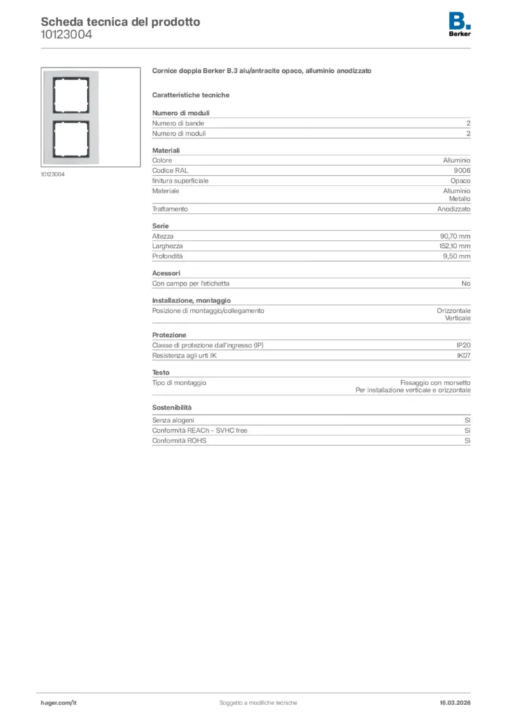 Immagine Berker Scheda tecnica del prodotto 10123004 | Hager Italia