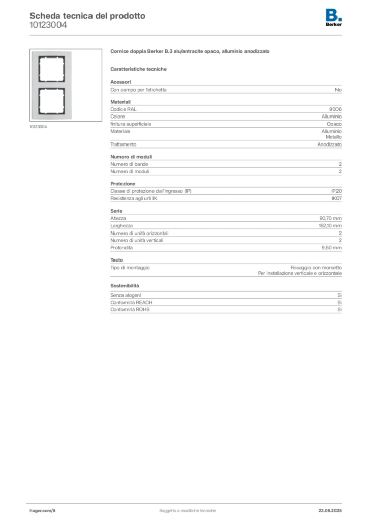 Immagine Berker Scheda tecnica del prodotto 10123004 | Hager Italia