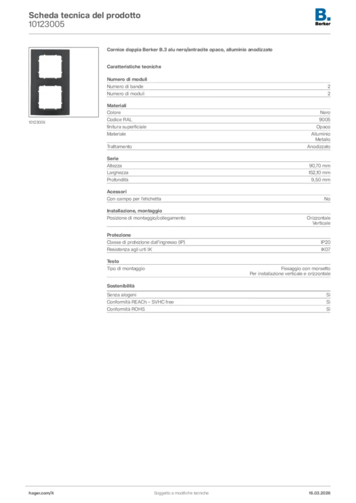 Immagine Berker Scheda tecnica del prodotto 10123005 | Hager Italia