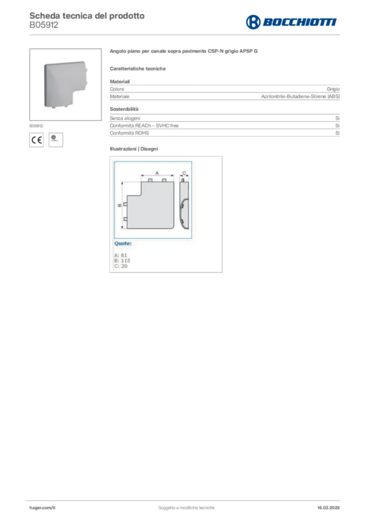 Immagine Bocchiotti Scheda tecnica del prodotto B05912 | Hager Italia