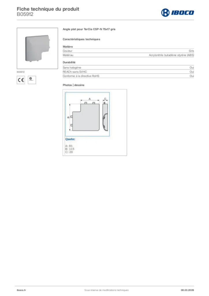 Image Iboco Fiche technique du produit B05912 | Hager France