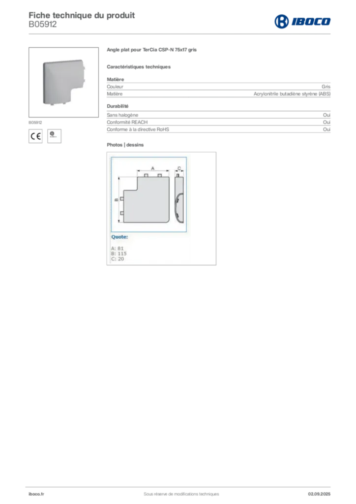 Image Iboco Fiche technique du produit B05912 | Hager France