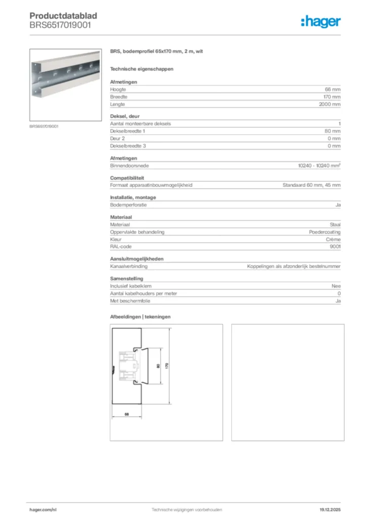 Afbeelding Hager Productdatablad BRS6517019001 | Hager Nederland