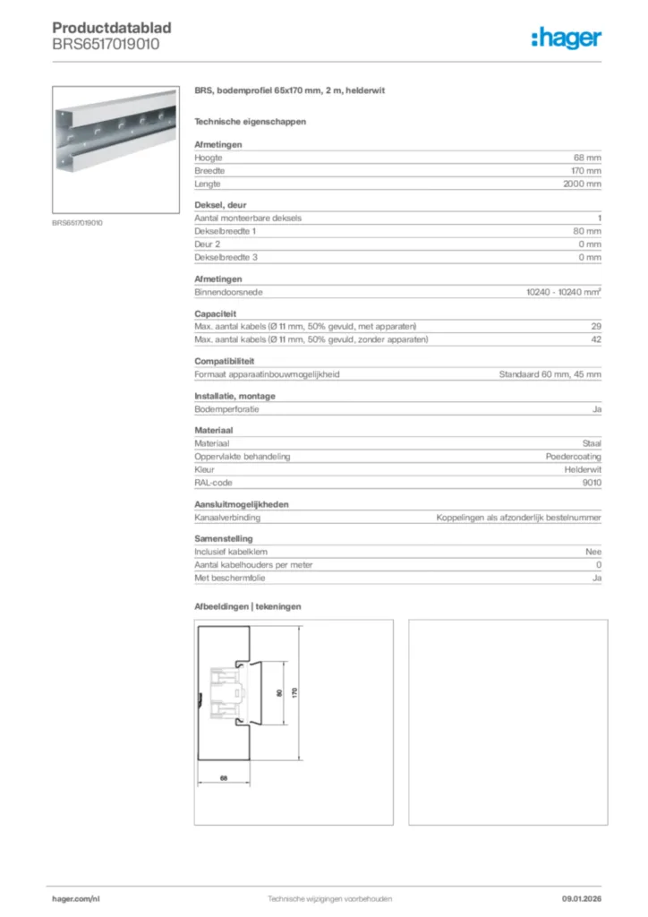 Afbeelding Hager Productdatablad BRS6517019010 | Hager Nederland