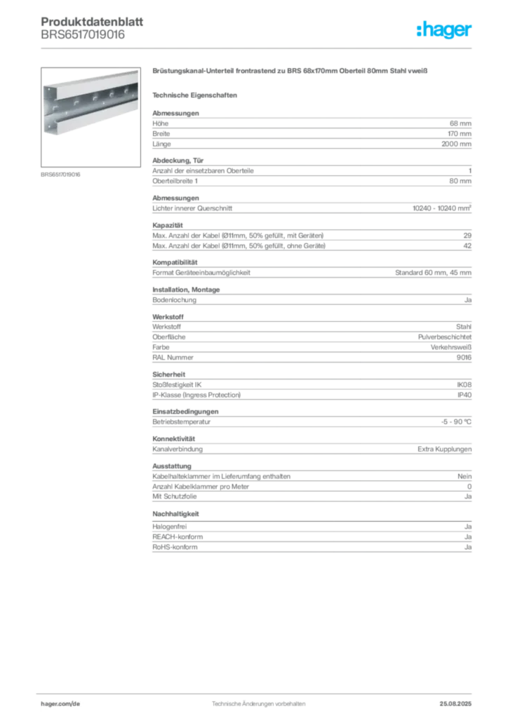 Bild Hager Produktdatenblatt BRS6517019016 | Hager Deutschland