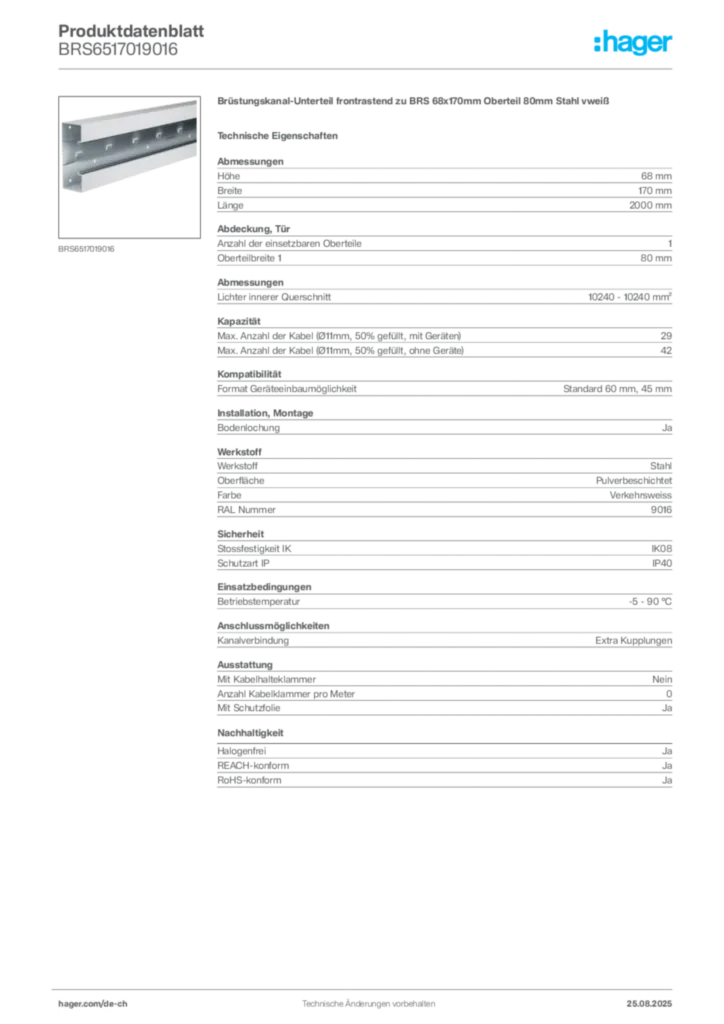 Bild Hager Produktdatenblatt BRS6517019016 | Hager Schweiz