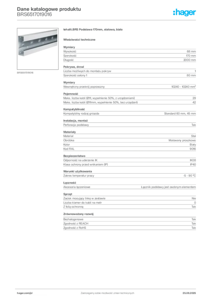 Zdjęcie Hager Karta katalogowa BRS6517019016 | Hager Polska