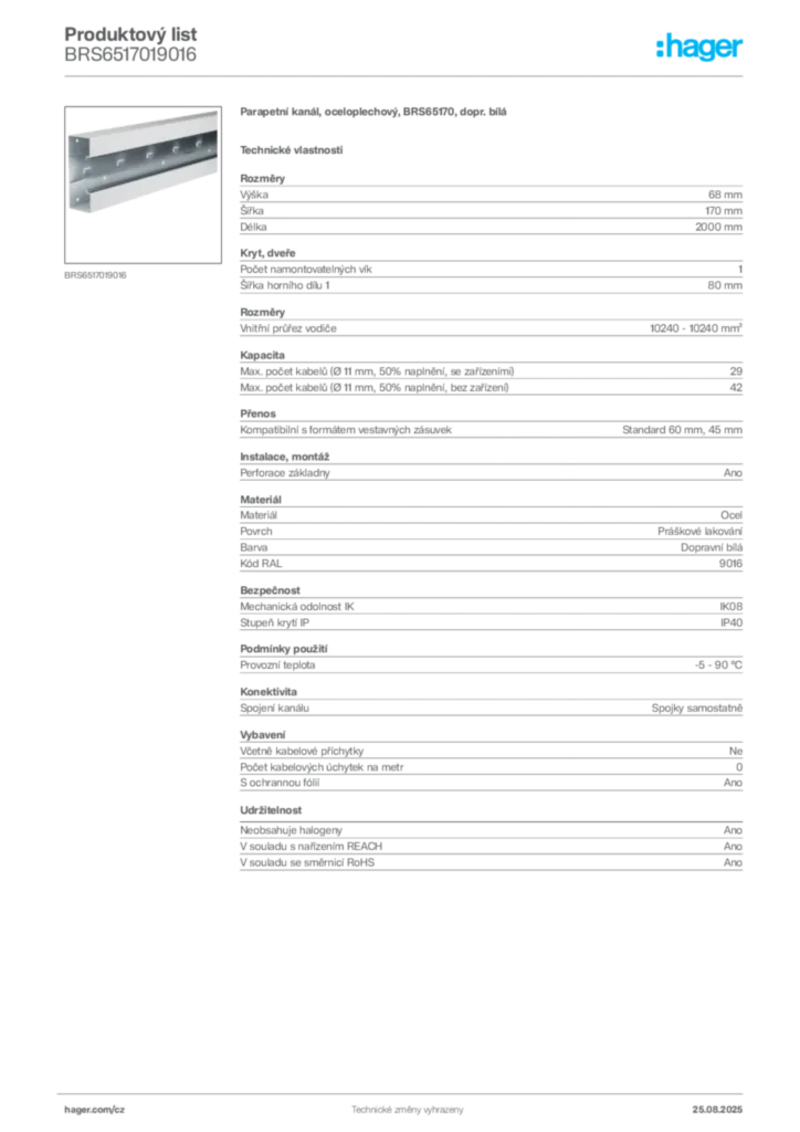 Obrázek Hager Produktový list BRS6517019016 | Hager