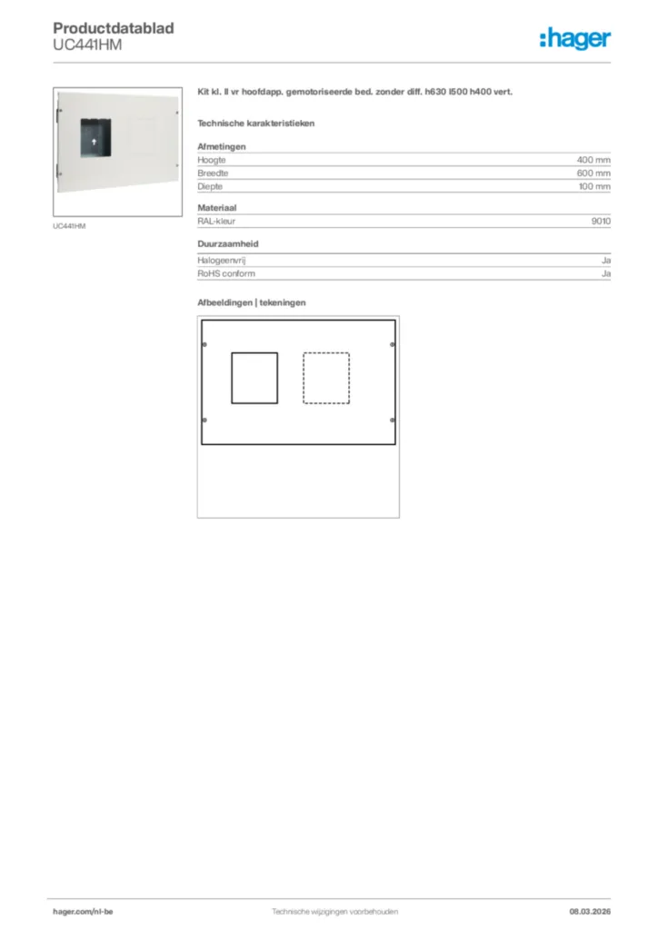 Afbeelding Hager Productdatablad UC441HM | Hager Belgium