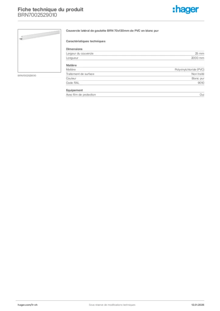 Image Hager Fiche technique du produit BRN7002529010 | Hager Suisse