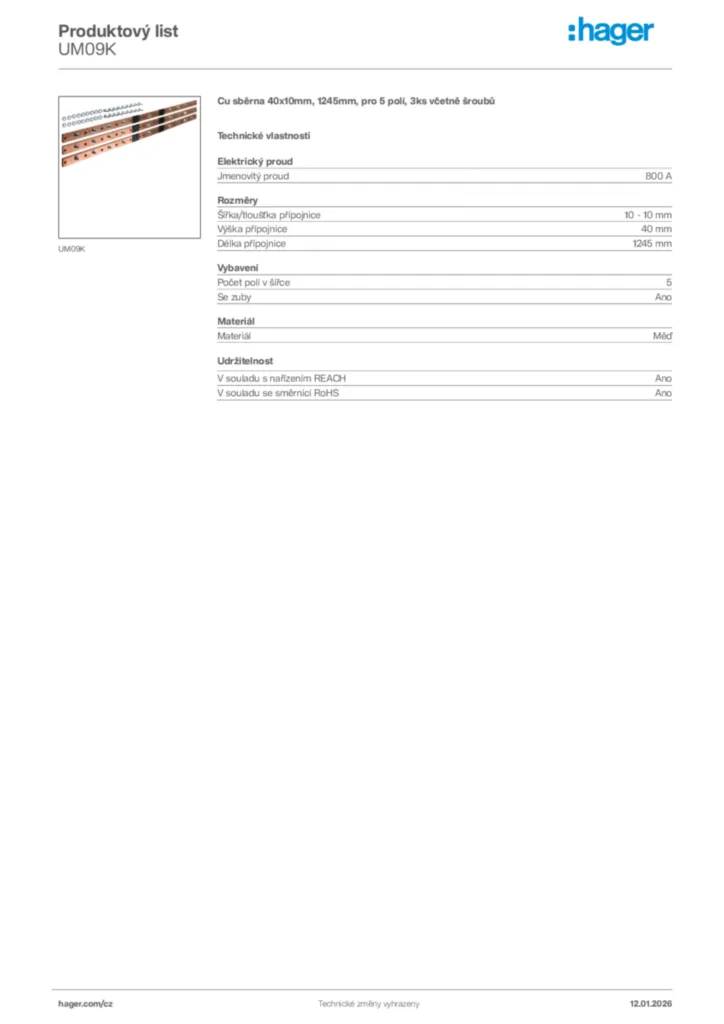 Obrázek Hager Product data sheet UM09K | Hager