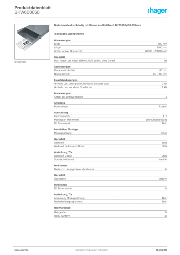 Bild Hager Produktdatenblatt BKW600060 | Hager Deutschland