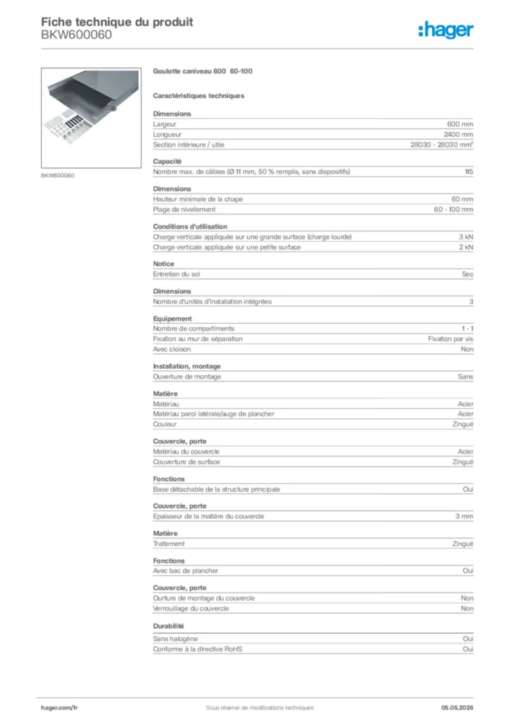 Image Hager Fiche technique du produit BKW600060 | Hager France
