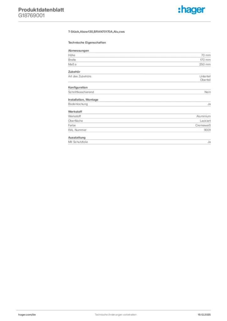 Bild Hager Produktdatenblatt G18769001 | Hager Deutschland