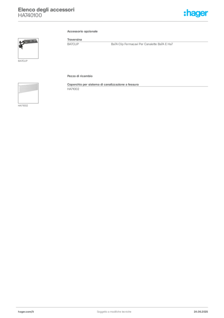 Immagine Hager Scheda tecnica del prodotto HA740100 | Hager Italia