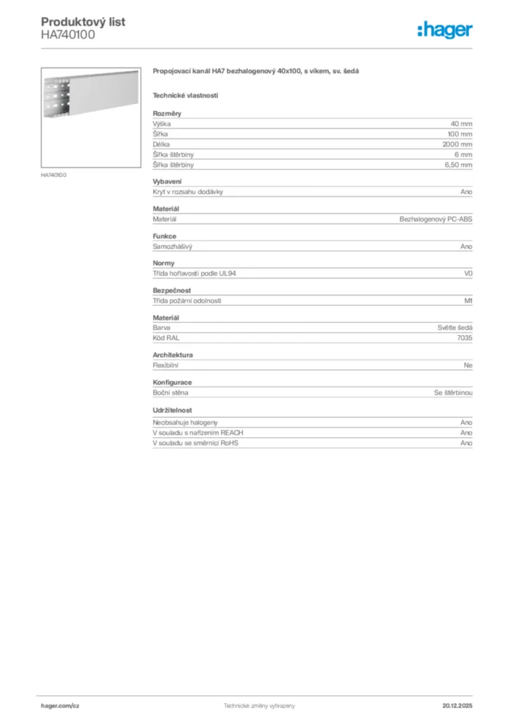Obrázek Hager Produktový list HA740100 | Hager