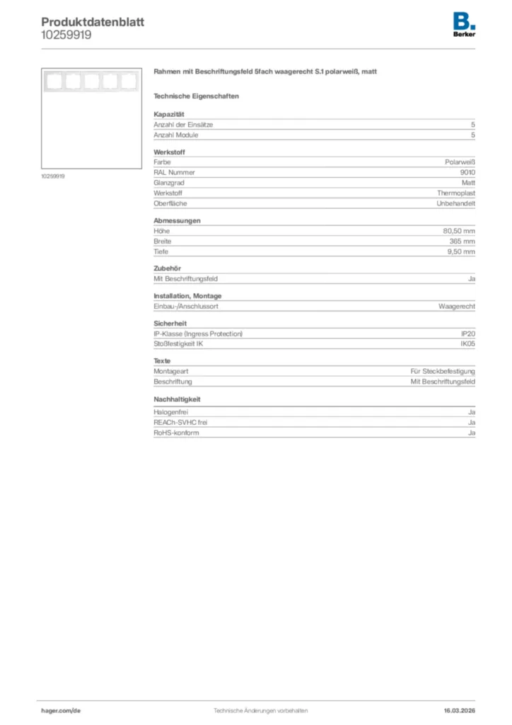 Bild Berker Produktdatenblatt 10259919 | Hager Deutschland