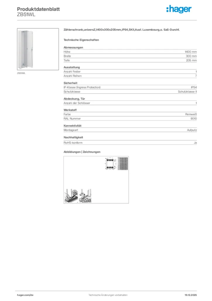 Bild Hager Produktdatenblatt ZB51WL | Hager Deutschland