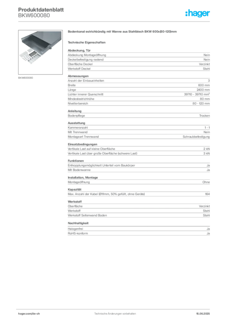 Bild Hager Produktdatenblatt BKW600080 | Hager Schweiz