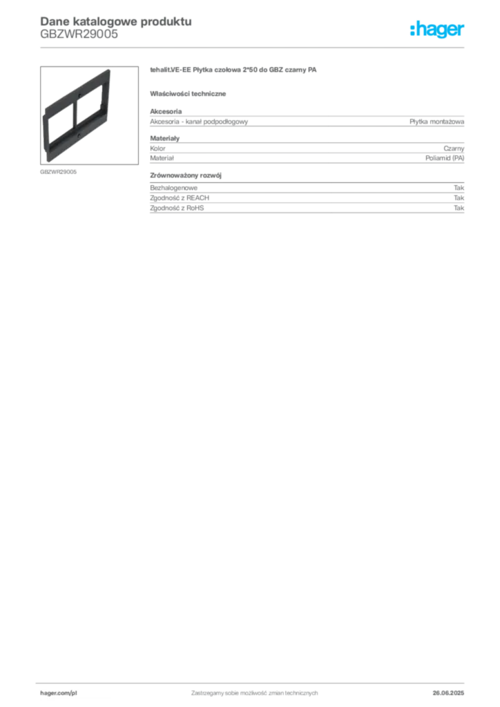 Zdjęcie Hager Karta katalogowa GBZWR29005 | Hager Polska