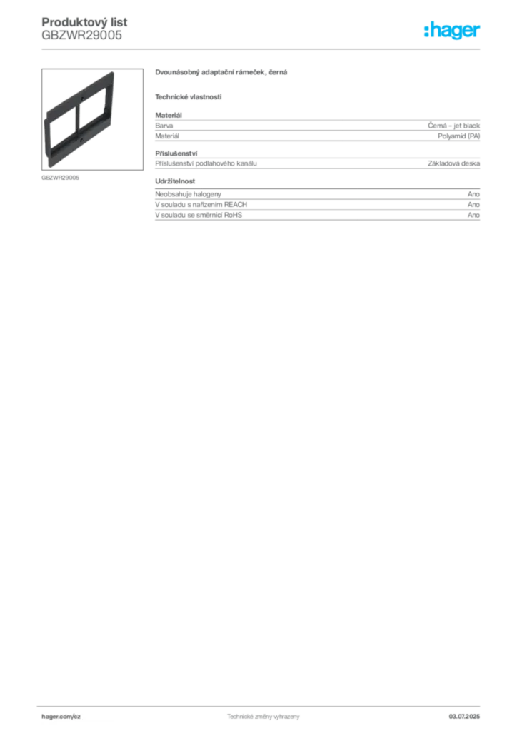 Obrázek Hager Produktový list GBZWR29005 | Hager