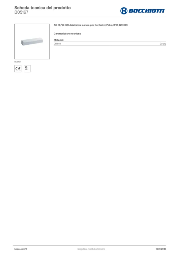 Immagine Bocchiotti Scheda tecnica del prodotto B05167 | Hager Italia
