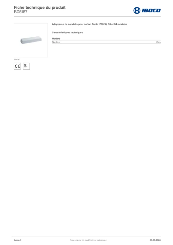 Image Iboco Fiche technique du produit B05167 | Hager France