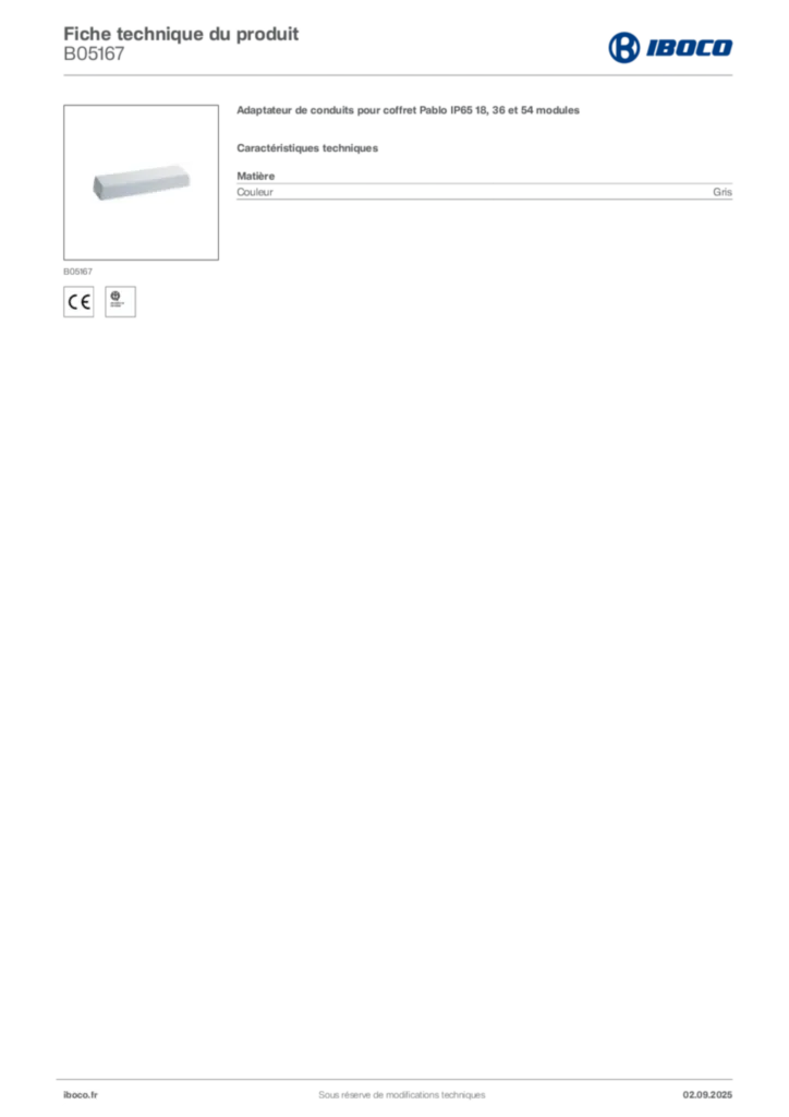 Image Iboco Fiche technique du produit B05167 | Hager France