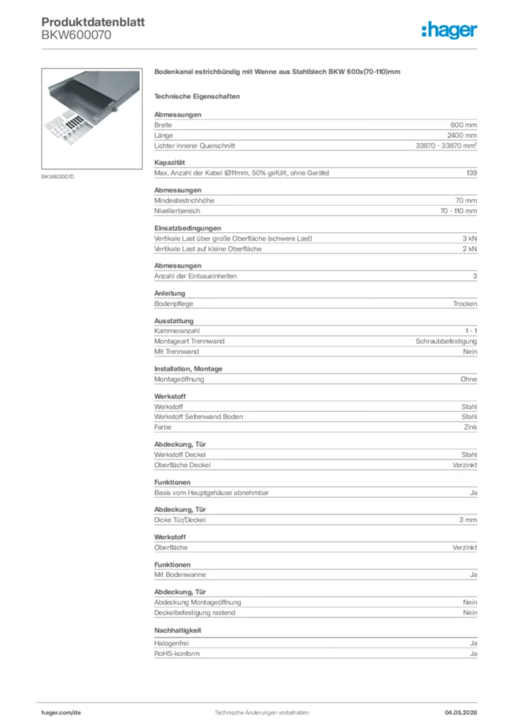 Bild Hager Produktdatenblatt BKW600070 | Hager Deutschland
