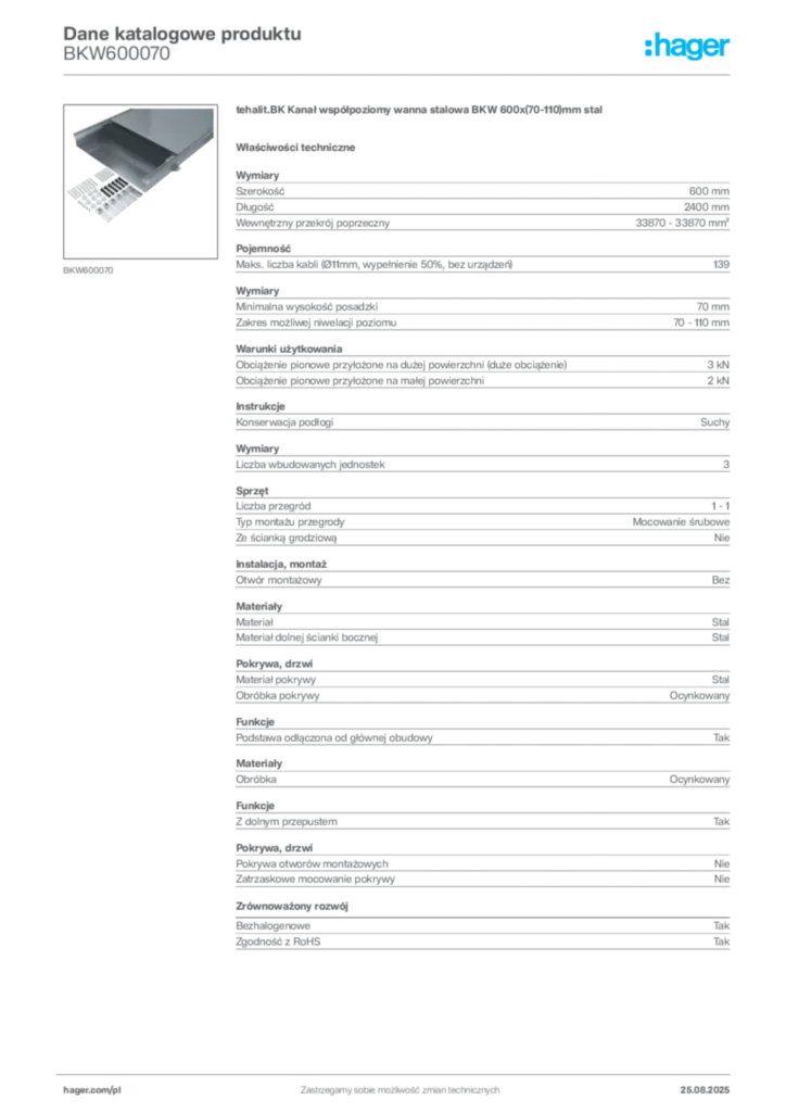 Zdjęcie Hager Karta katalogowa BKW600070 | Hager Polska