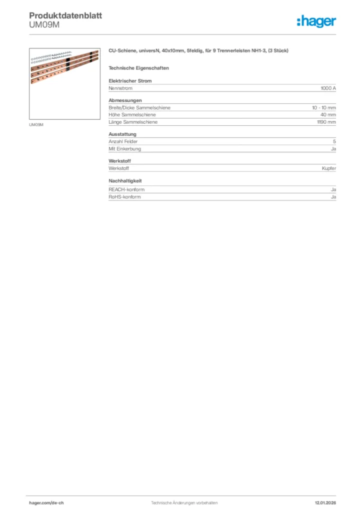 Bild Hager Produktdatenblatt UM09M | Hager Schweiz