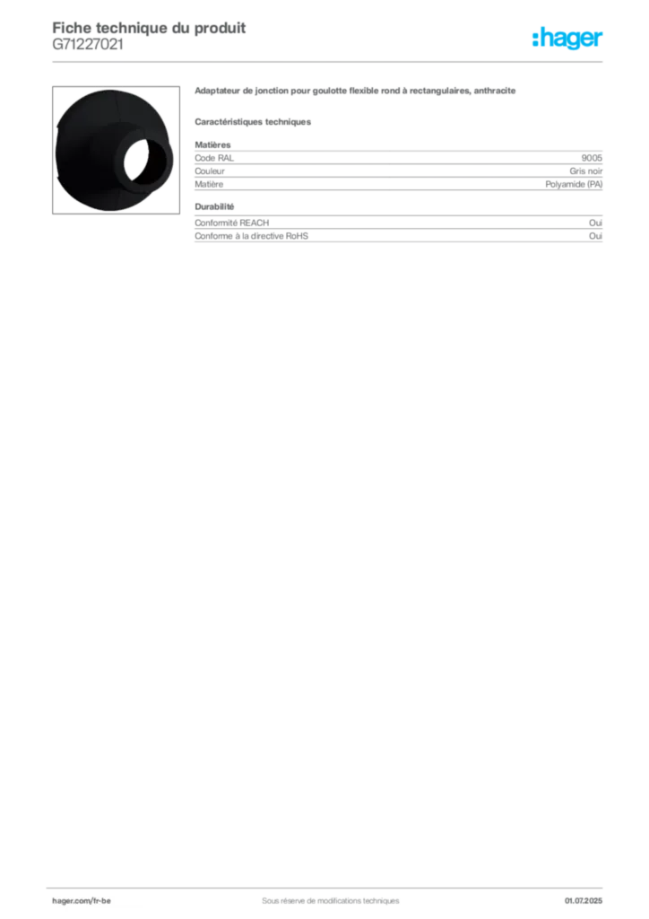 Image Hager Fiche technique du produit G71227021 | Hager Belgique