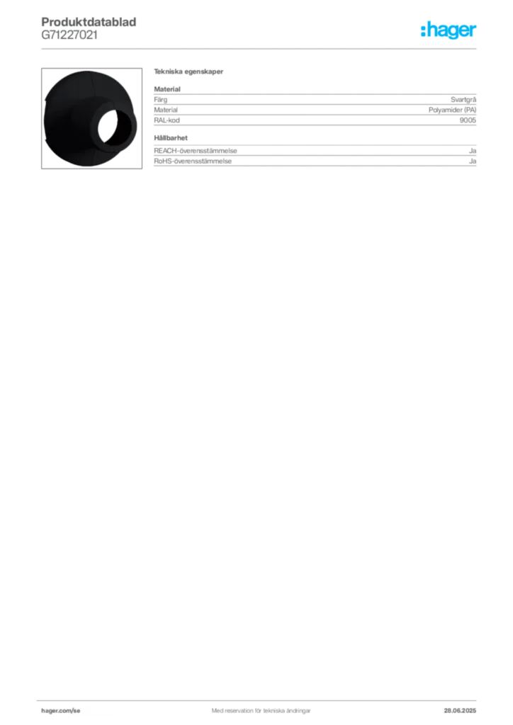 Bild Hager Produktdatablad G71227021 | Hager Sverige