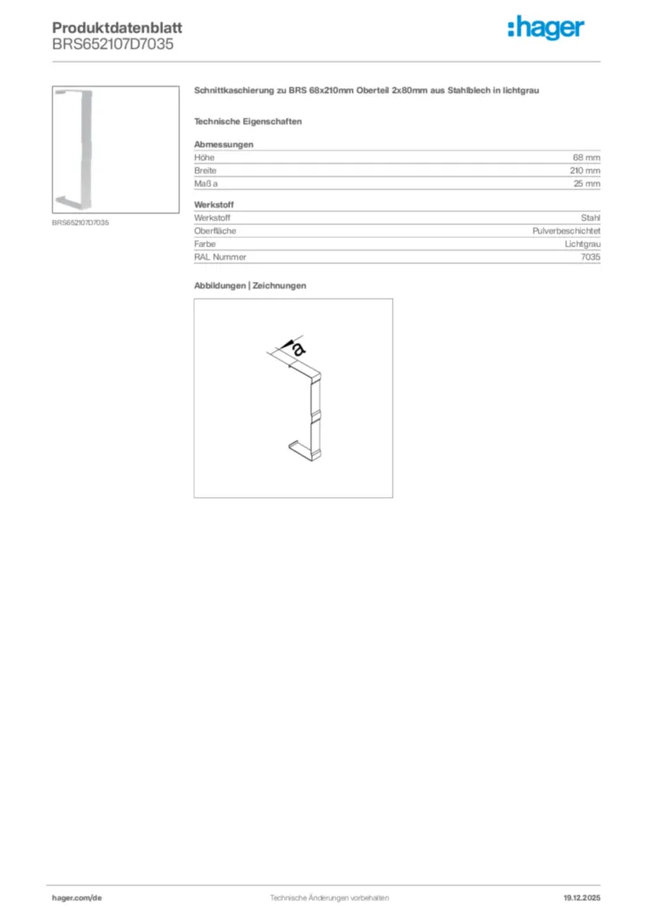 Bild Hager Produktdatenblatt BRS652107D7035 | Hager Deutschland
