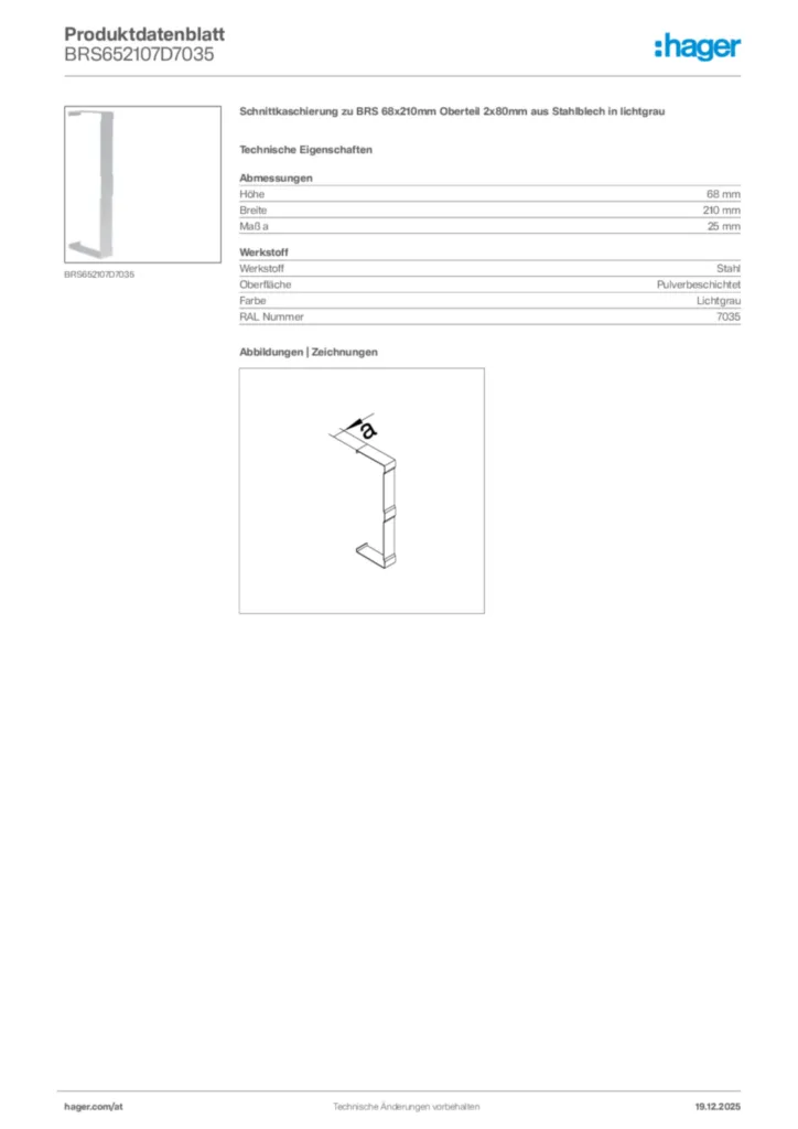 Bild Hager Produktdatenblatt BRS652107D7035 | Hager Deutschland