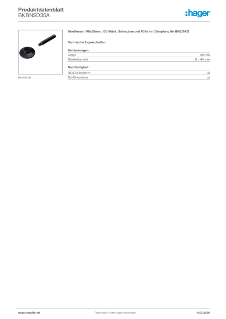 Bild Hager Produktdatenblatt BKBNSD35A | Hager Schweiz