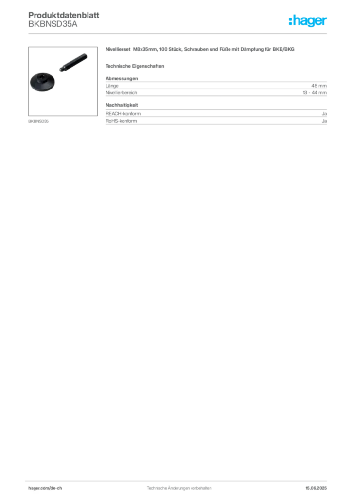Bild Hager Produktdatenblatt BKBNSD35A | Hager Schweiz
