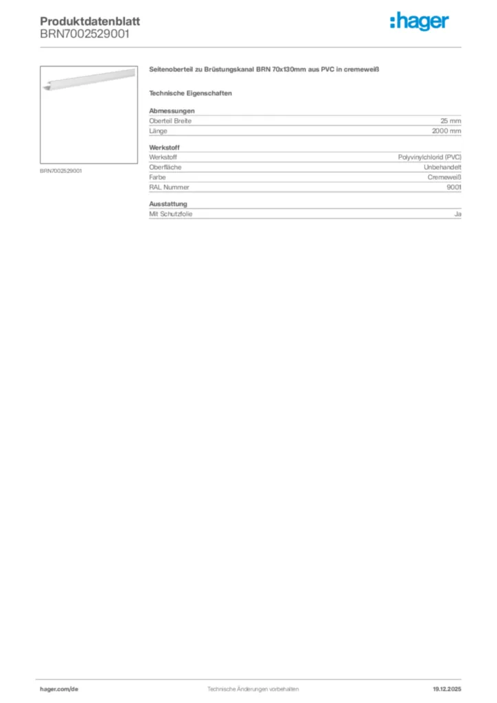 Bild Hager Produktdatenblatt BRN7002529001 | Hager Deutschland