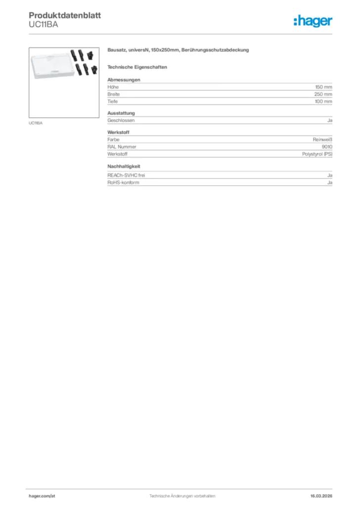 Bild Hager Produktdatenblatt UC11BA | Hager Deutschland