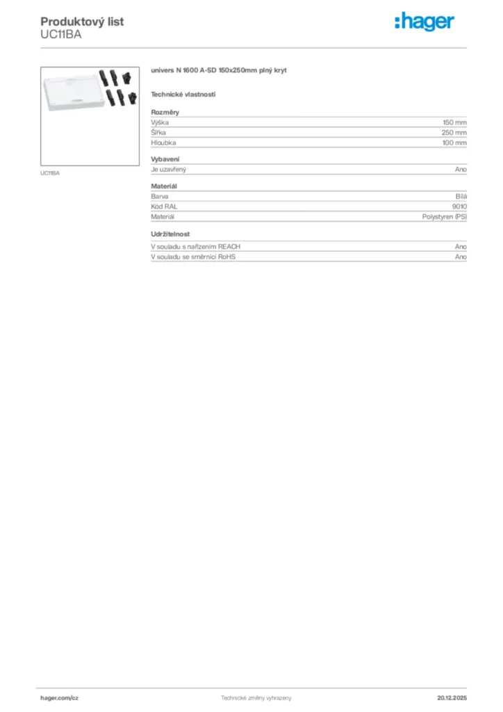 Obrázek Hager Produktový list UC11BA | Hager