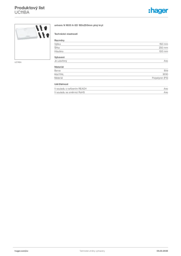 Obrázek Hager Product data sheet UC11BA | Hager