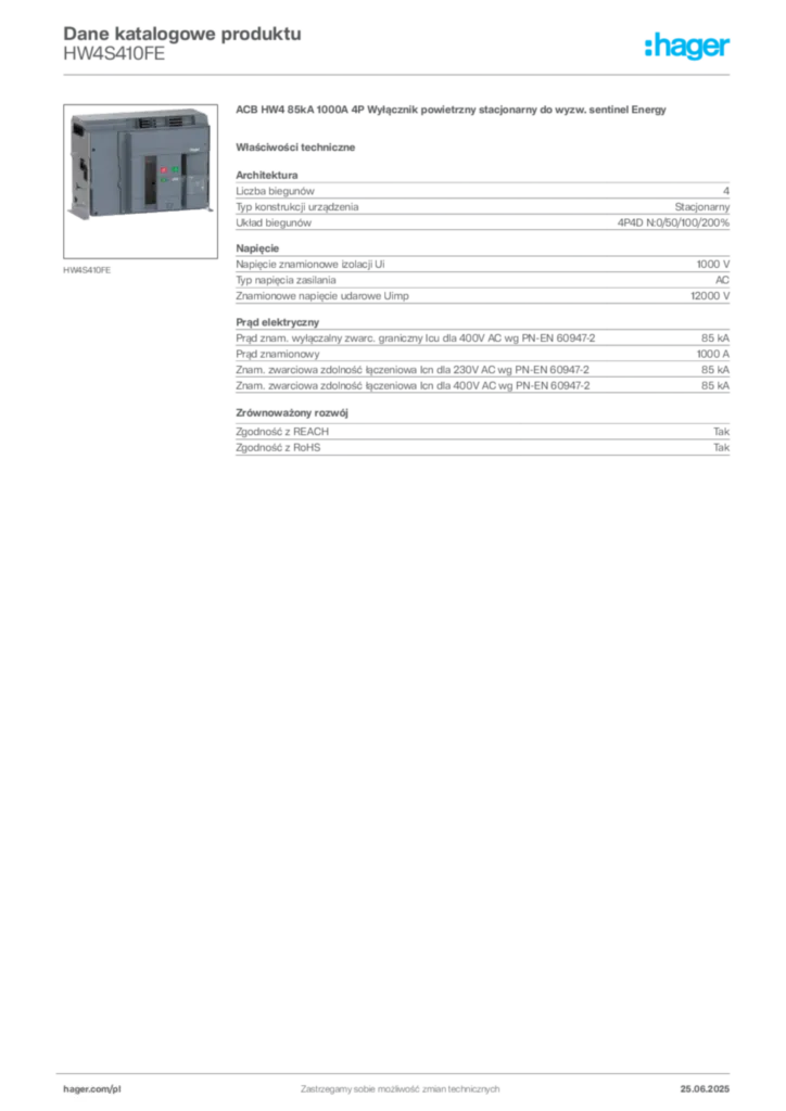 Zdjęcie Hager Karta katalogowa HW4S410FE | Hager Polska