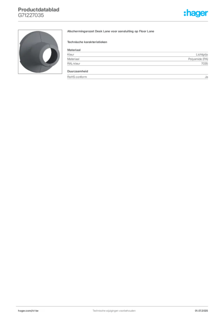 Afbeelding Hager Productdatablad G71227035 | Hager Belgium