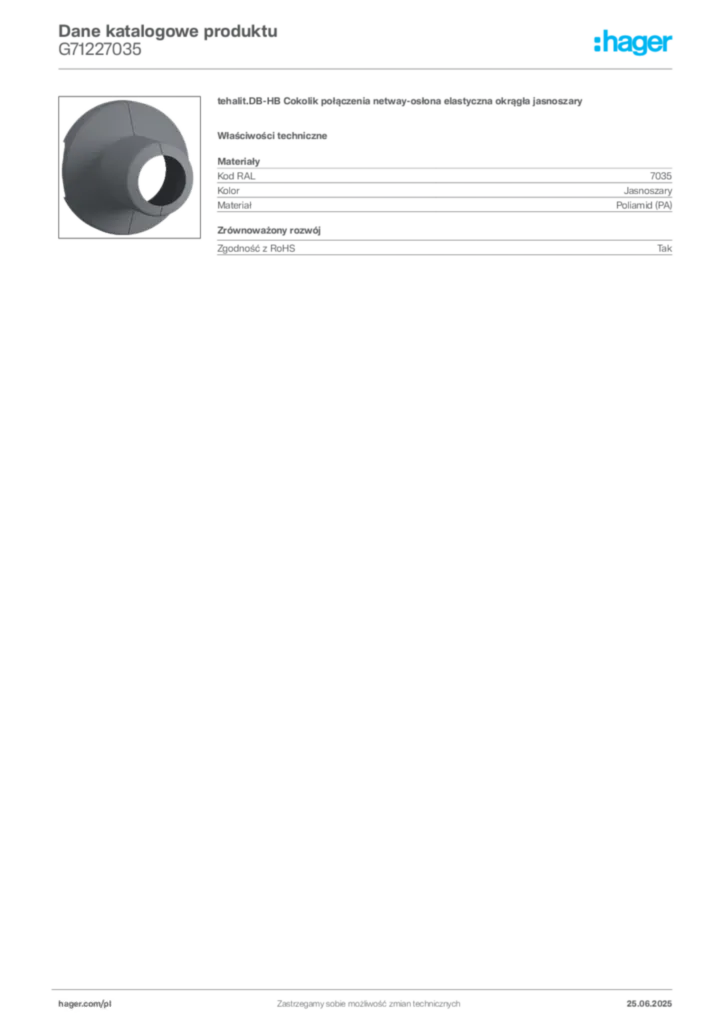 Zdjęcie Hager Karta katalogowa G71227035 | Hager Polska