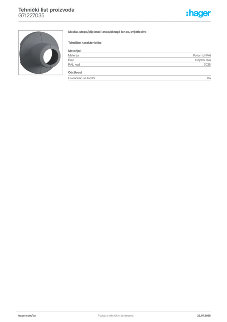 Slika Hager Product data sheet G71227035  | Hager