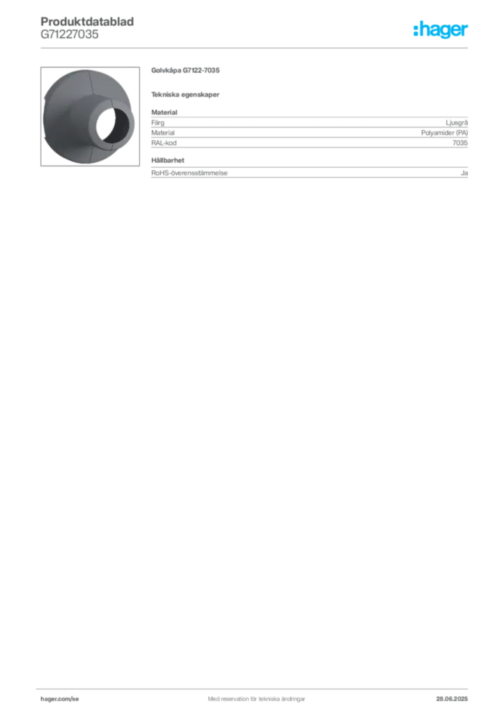 Bild Hager Produktdatablad G71227035 | Hager Sverige